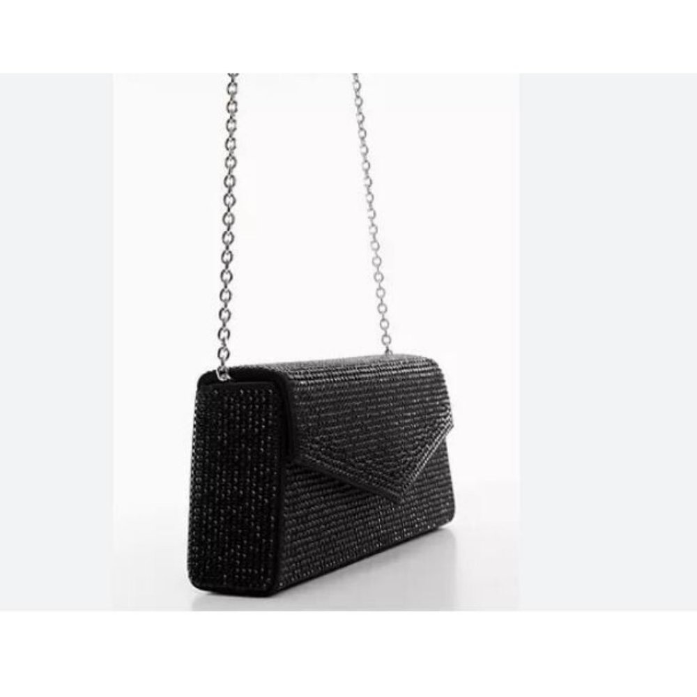 MANGO MNG rhinestone embellished box clutch shoulder bag - BLACK - Picture 1 of 10